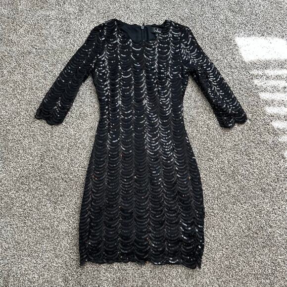 Lulus Stardust black sequin bodycon 3/4 sleeve mini dress size S - Picture 6 of 12
